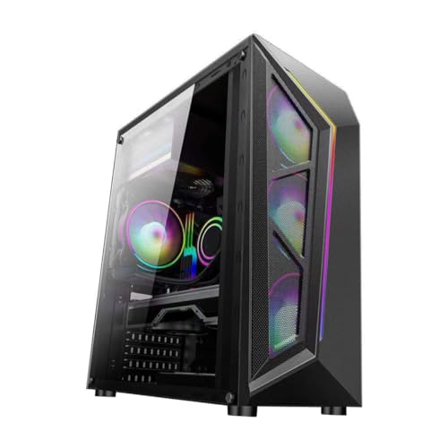 Gabinete de computadora RGB ATX con panel lateral de vidrio templado, efectos de iluminación frescos compatibles con enfriamiento líquido para gamers y creadores de PC miniatura 1