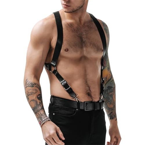 BDSMYOU Herren Punk Body Brust Harness Männer Leder Geschirr,Sexy Unterwäsche für Mann,Gothic Männer Kleidung PU-Leder Unterwäsche Herren,Sexy Sklave Bandage Kostüme für Erwachsene Gay Harness