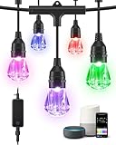 EDISHINE Smart String Lights, 48ft Outdoor Patio Lights with 18 Shatterproof Acrylic RGB LED Bulbs, APP & WiFi Control, Compatible with Alexa, Waterproof Dimmable Outdoor Lights for Halloween Decor