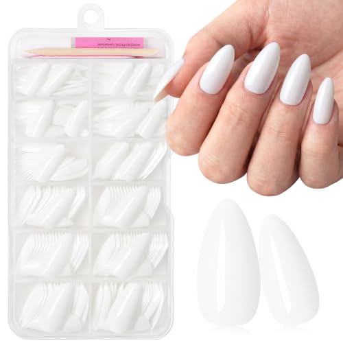 240pc White Press on Nails Medium Fake Nails with Glue Tabs, Almo...