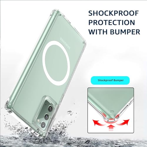 Image of Magnetic Case for Samsung Galaxy Note 20 Compatible with MagSafe, Shockproof Phone Bumper Cover, Anti-Scratch Clear Back Plastic (Clear)