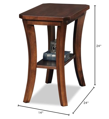 Image of Leick Home Boa End Table, Solid Wood, Narrow, Bottom Display Shelf, Easy-Assembly, For Living Room /Bedroom, Chocolate Oak, 24.0 in. L x 14.0 in W x 24.0 in. H, 10305