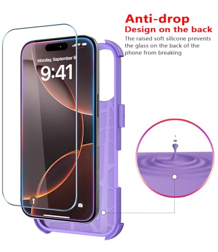 Image of Diverbox for iPhone 16 Pro Max Case [Shockproof] [Dropproof] [Tempered Glass Screen Protector + Camera Protectors] Heavy Duty Protection Phone Case Cover for Apple iPhone 16 Pro Max (Purple)
