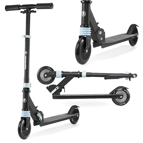HyperMotion Scooter Ligero para Niños de 4 a 9 Años - Plegable Patinete Niño - Amortiguador Delantero - Volante Ajustable Altura – ABEC7 - Ruedas de Caucho de 125 mm - Negro