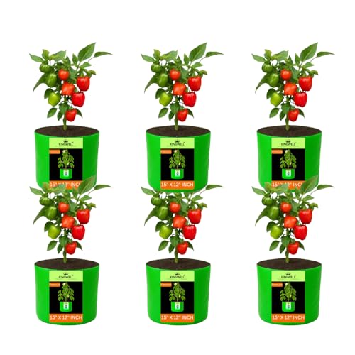 Image of Kingwell grow bags 15x12 inch pack of 6 For Terrace Garden Vegetable Plant Grow Bags Fruits Growing Containers For terrece Gardening