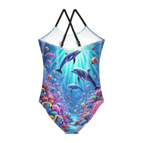 Marine Life Coral Dolphins Girls Swimsuit Bathing Suit Summer Beach Swimwear One Piece Swimsuits2