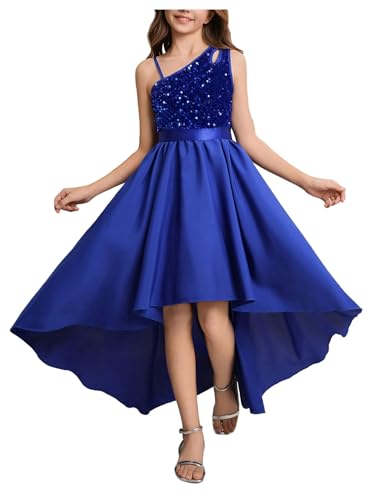 Floerns Girl's Sequin Dress One Shoulder Formal Pageant Prom High Low Hem A Line Long Dresses
