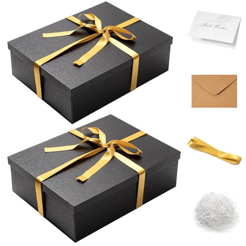 Mefleet 2 Pack Large Gift Box with Lid for Presents 17x13x5 Inches Black