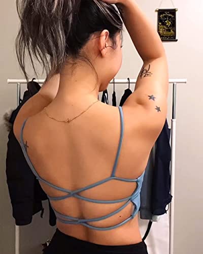 Image of Danysu Backless Sports Bra Soft Workout Tops with Removable Padded Yoga Training Bras Strappy Going Out Top