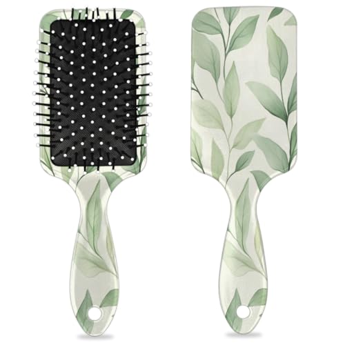 Cepillo para desenredar el cabello para mujeres y hombres, cepillo flexible de cerdas suaves (hojas de plantas verdes de hierba acuarela)