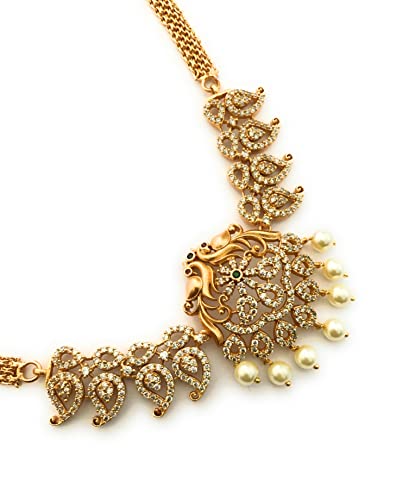 Image of Sasitrends Temple Wear Gold Plated AD Studded Choker Necklace With Earring Jewellery Set For Women & Girls