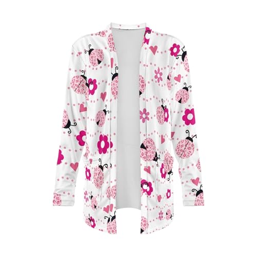 Image of Forchrinse Red Ladybug Cardigan for Women Causal Long Sleeve Open Front Cardigans Sweater Fashion 2024 Fall Coat with Pockets