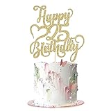 Picture of AROKIPPRY 25th Birthday Cake Topper - Gold Glitter, Hello 25, Cheers to 25 Years, Fabulous Cake Topper for 25th Birthday & Wedding Anniversary
