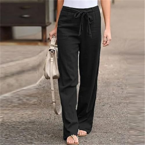 Women's Elastic Waist Cotton Linen Lace-Up Loose Thin Casual Vacation Pants3