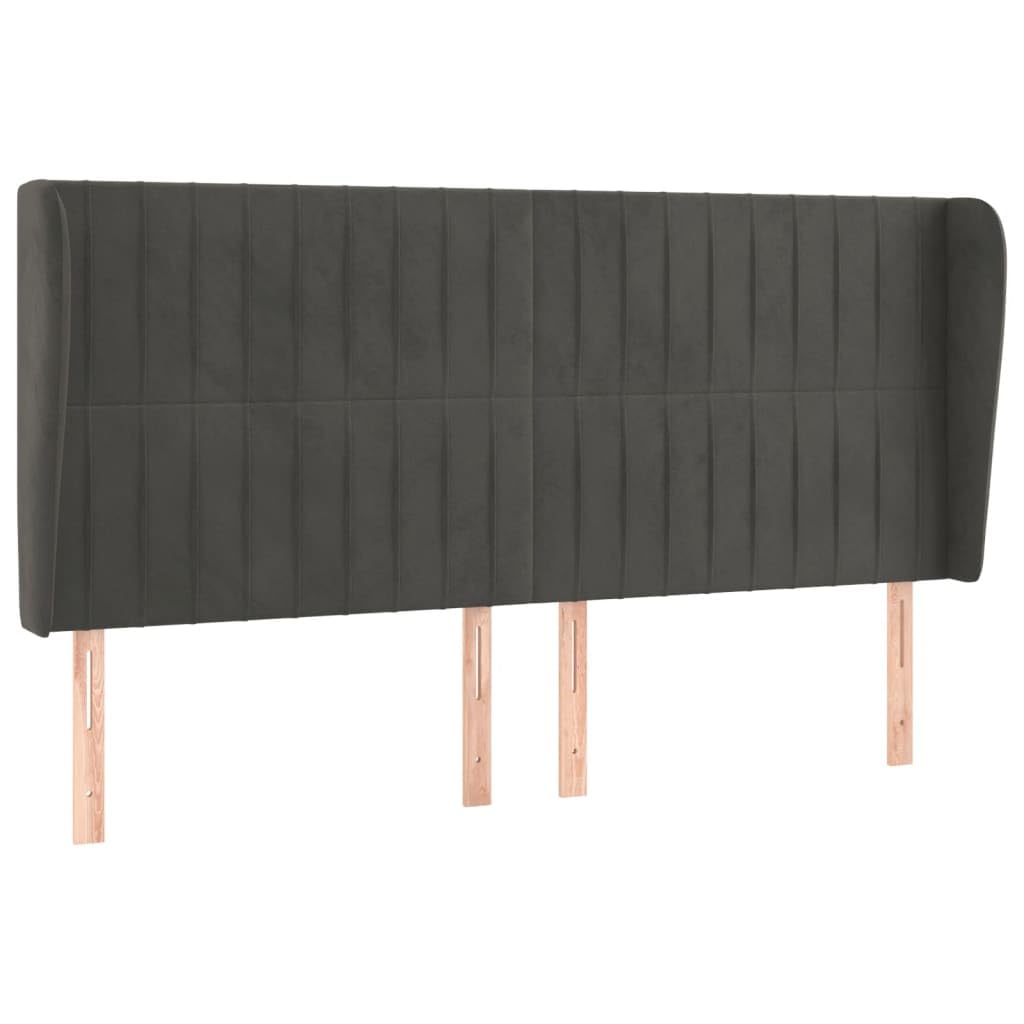Cabecero Orejero Gris Oscuro 163x118/128cm Patas Madera Regulables en Altura Diseño Moderno Dormitorio Respaldo