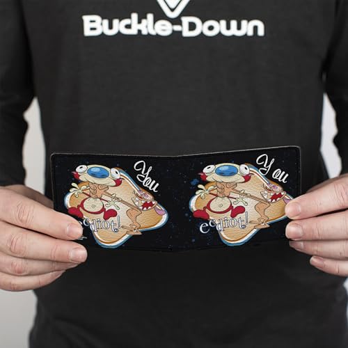 Ren and Stimpy Men's Standard Buckle-Down PU Bifold Wallet-Ren Choking Stimpy You EEDIOT, Multicolor, 4.0" x 3.5"4