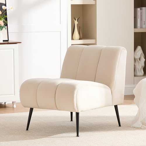 Sillón sin brazos chenille beige moderno miniatura 1