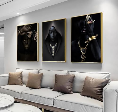 Art mural femme africaine au collier d'or pour décor de salon