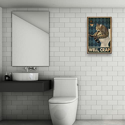 Cat Paintings Canvas Wall Art Modern Cat Bathroom Decor Posters For Wall Funny Expression Retro Toilet Picture Print Decoration Painting Framed 12X18 Inch(30X45Cm) #TOP3