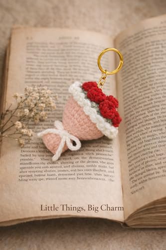 Image of Handmade Crochet Rose Flower Keychain for Women & Girls, Cute Red Flower Key Ring, Soft Yarn Knitted Charm, Romantic Gift, Bag Accessory, Car Key Holder, Aesthetic Handmade Gift