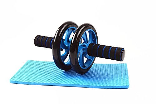 SKYFUN (LABEL) Home Gym Adjustable Core Abdominal Stomach Exercise Workout Abs Double Wheel Roller Fitness Exerciser Equipment With Knee Mat-Blue