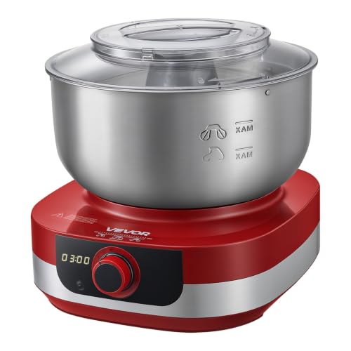 Image of VEVOR 5.3 Qt Electric Dough Maker 500W Stand Mixer Removable Lid, Stepless Speed Adjustment Food Kitchen Mixer with Stainless Steel Bowl, Dough Hook, Whisk, Beater, for Pizza Bread Pasta Mochi