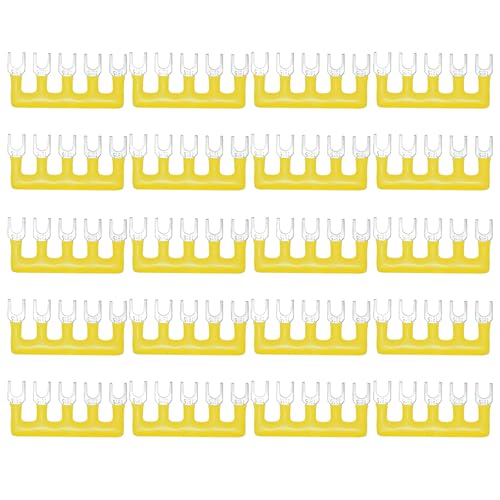 MECCANIXITY 20 Pack Fork Type Terminal Strip, 5 Postion 15A 400V Cuttable Pre Insulated Jumper Block TB-1505 Terminal Barrier Strips Jumper Connector for Factory Workshops Machinery, Yellow
