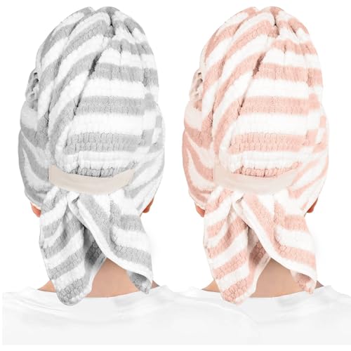 ROLSHOL Paquete de 2 toallas grandes de microfibra para el cabello para mujer, súper absorbentes y de secado rápido para cabello rizado, cabello largo y corto, turbantes antiencrespamiento para