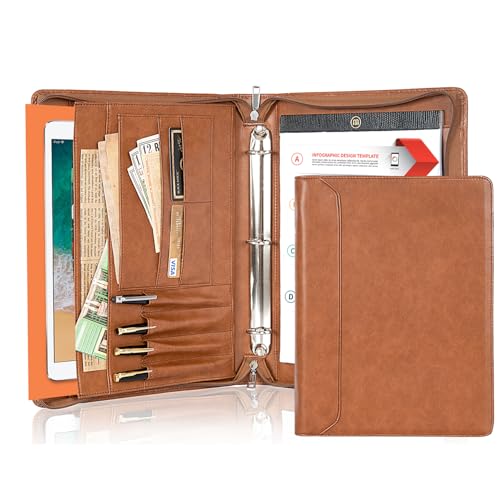 Organiseur de documents marron avec fermeture éclair pour réunions et bureau