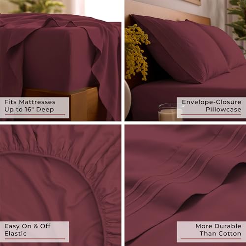 Image of Mellanni Queen Sheets Set - 4 PC Iconic Collection Bedding - Hotel Luxury, Extra Soft, Cooling Bed Sheets - Wrinkle, Fade, Stain Resistant (Queen, Burgundy)