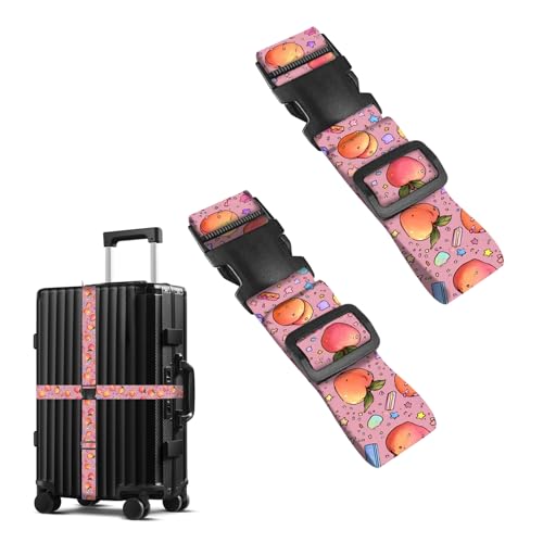 Image of Nuxovilar Luggage Straps Set for Suitcase 1.96x71in Polyester | Cargo Strap Travel Belt Security Buckle Band Summer Vacation Holiday Trip Airport (Peaches Stars)