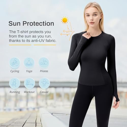 TERODACO Thumbhole Womens Gym Tops Long Sleeve UPF50+ Womens Running Top Breathable Quick Dry Ladies Yoga Workout Hiking Base Layer,Slim Fit Moisture Wicking Soft - Image 4
