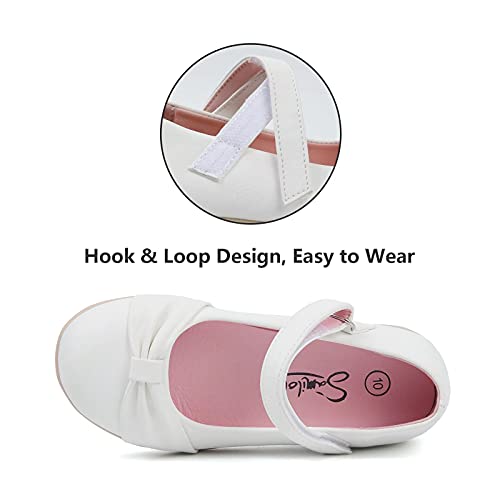 Samilor Mary Jane Shoes for Girls Comfortable Flats School Shoes for Girls Dressy Knot School Uniform Mary Jane Girls Flats Cute Girls Dress Shoes (Toddler/Little Kid) White 12