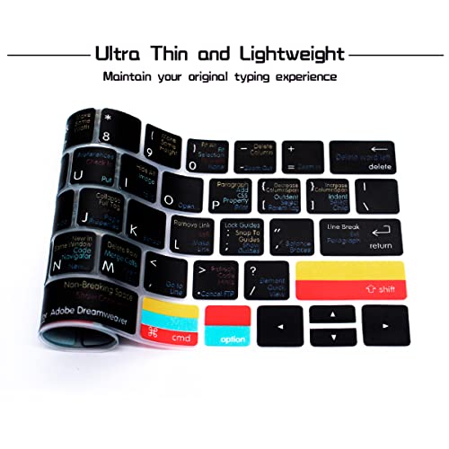 Hrh Dreamweaver Shortcuts Hotkey Silicone Keyboard Cover Skin For Macbook New Pro With Touch Bar 13 Inch And 15 Inch(A2159/A1989/A1706,A1990/A1707) 2019 2018 2016 2017 Release Us Version #TOP4