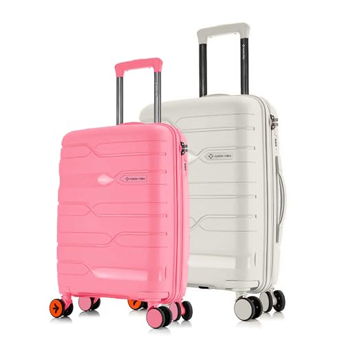 Image of Nasher Miles Paris Hard-Sided Polypropylene Luggage Set of 2 | 55cm & 65cm | 8 Wheels Double Spinner Small & Medium Trolley Bag for Travel | Suitcase (Pink & White)