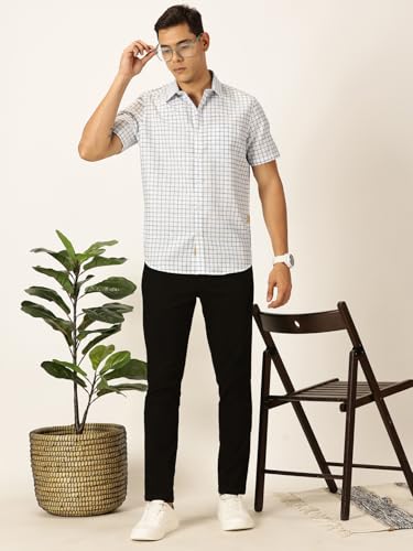 Image of Thomas Scott Men's | Checks | Half Sleeve | Slim Fit | Linen Blend | Spread Collar | Casual Shirt