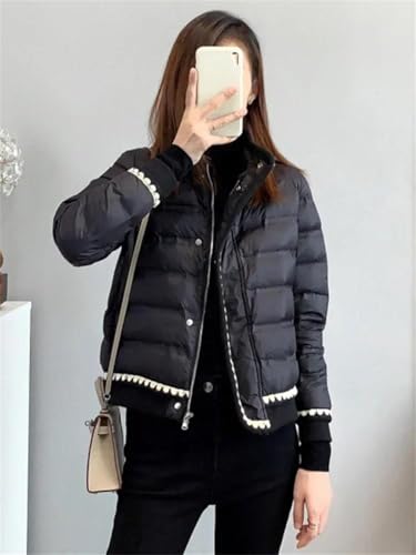 Chic and Cozy: Women’s Beige Winter Down Coat with Stand Collar and Zipper Closure - Image 2