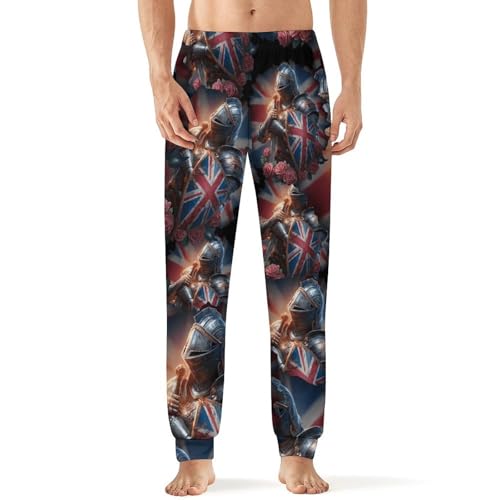 Knights British Flag Roses Men's Pajama Bottoms Sleep Lounge Soft Comfy Pants Sleepwear
