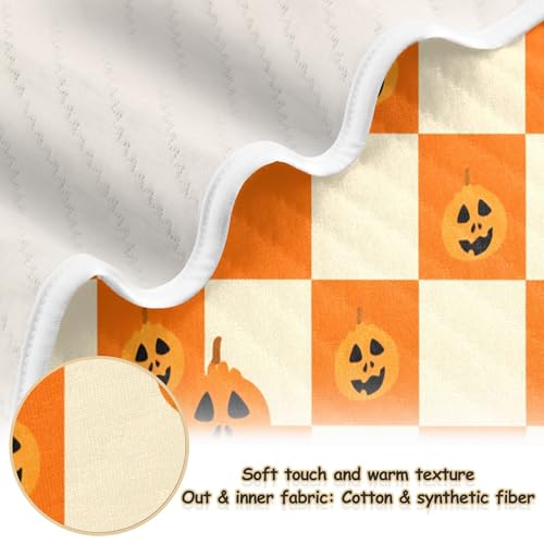 Burbuja Orange Checkered Pumpkins Baby Blanket for Boys Girls, Nursery Soft Warm Swaddling Receiving Baby Blankets, 30x40 in Toddler Blanket2