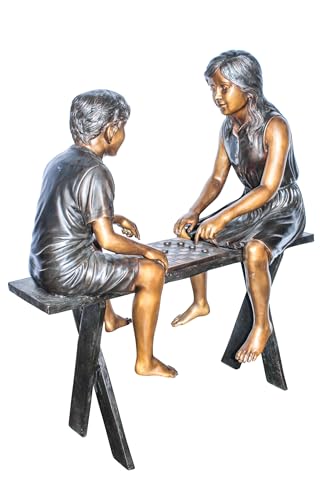 Estatua de bronce niños jugando damas 37"x17"x44"