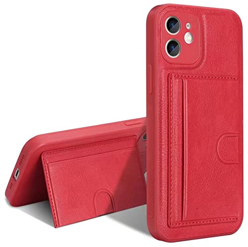 Étui en cuir de luxe pour iPhone 14 Pro Max et 11 avec porte-carte latéral élégant rouge