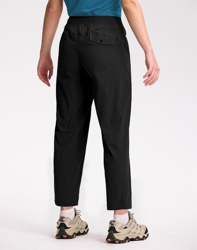 Pioneer Camp Wanderhose Damen Outdoorhose 7/8 Länge mit UPF50+ Sonnenschutz, Schnelltrocknend und Stretch, Elastischer Bund, 2 Reißverschlusstaschen, für Sommer Trekking Camping Reisen(Black;M)