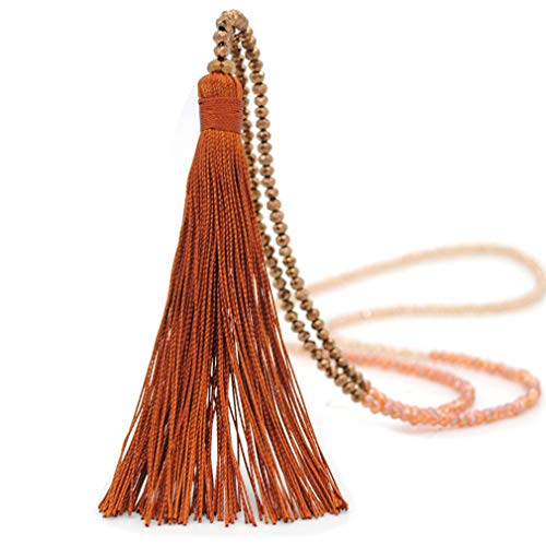 Long Tassel Necklace Handmade Turquoise Pearl Crystal Beads Necklace for Women Fashion Jewelry