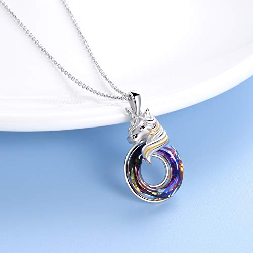 Aoboco Unicorn Gifts, Sterling Silver Unicorn Pendant Necklace With Color-Changed Circle Crystal, Christmas Jewelry Gift For Women Teen Girls #TOP1