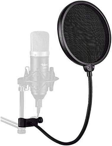 Juârez PF-100 6-inch Studio Microphone Pop Filter Shield Mask, Double Mesh Wind Screen with 360° Flexible Gooseneck and Quick Mount or Release Clamp for Recording, Singing and Broadcast Studio