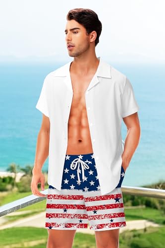 AOBUTE Men's 4th of July Shorts American Flag Patriotic Shorts with Pockets3