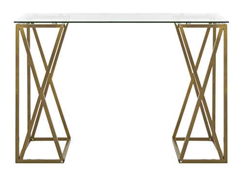 Safavieh Home Office Theresa Modern Gold Glass Top Desk