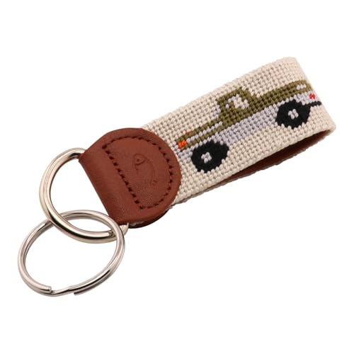 Image of Leather Hand-Stitched Needlepoint Key Fob or Key Chain