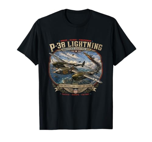 P-38 Lightning WW2 Vintage Warbird Aviation Airplane T-Shirt