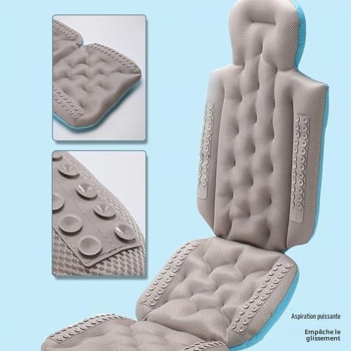 Ejoyous Oreiller de Baignoire Corps Entier, Tapis de Baignoire avec Oreiller Tapis à Bulles Oreiller de Baignoire Cou avec Ventouses Fortes Antidérapant Amovible Lavable (Blue)